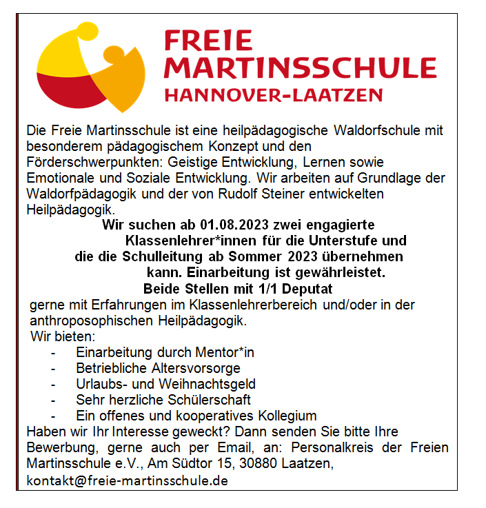 Für das neue Schuljahr suchen wir neue Kolleg*innen Image