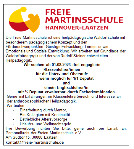Für das neue Schuljahr suchen wir neue Kolleg*innen Image